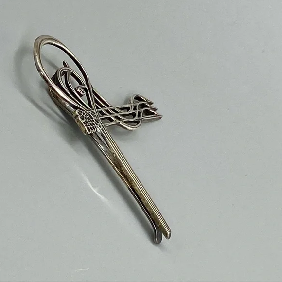 Vintage Turkish Ottoman Tie Clip Sultan Tughra Sterling Silver Suleiman Insignia - Picture 8 of 16
